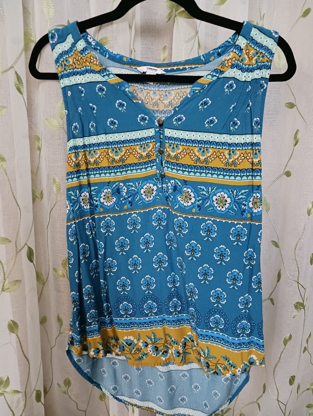 S Sonoma Blue and Gold Patterned Tank